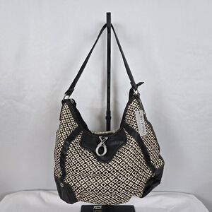 XOXO Shoulder Bag Black Cream Woven PVC Odyssey Hobo Single Strap 15"x10"x6" NWT